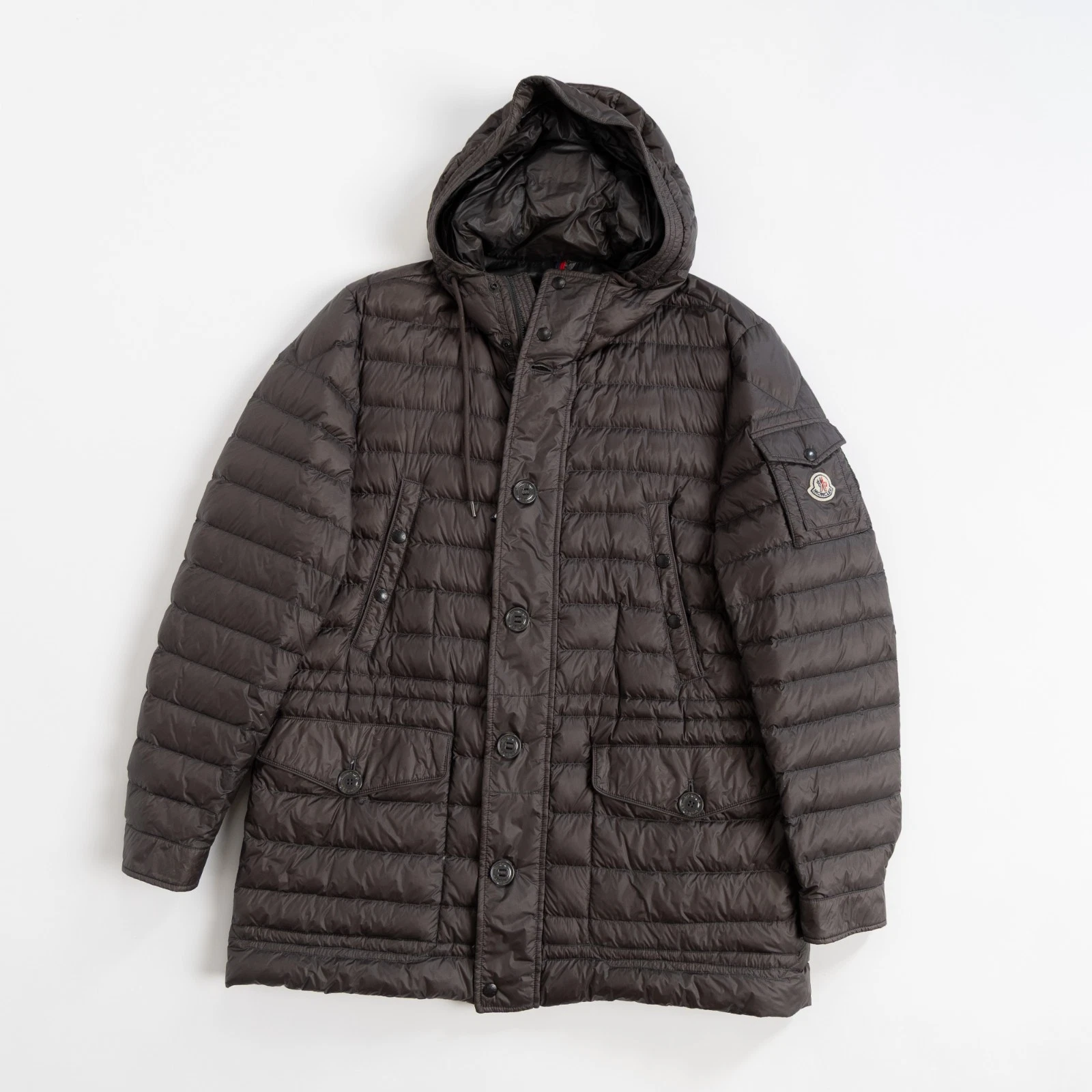 Moncler Benjamin Giubbotto Mens Brown Gray Down Puffer Jacket Hooded Quilted image 3