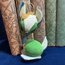 Vintage Green White Felt Flocked Deer Christmas Ornament Japan 4 1/4" RARE