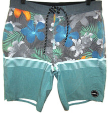 O'NEILL GRAY/TURQUOISE FLORAL SWIMWEAR BOARD SHORTS MENS SIZE 32