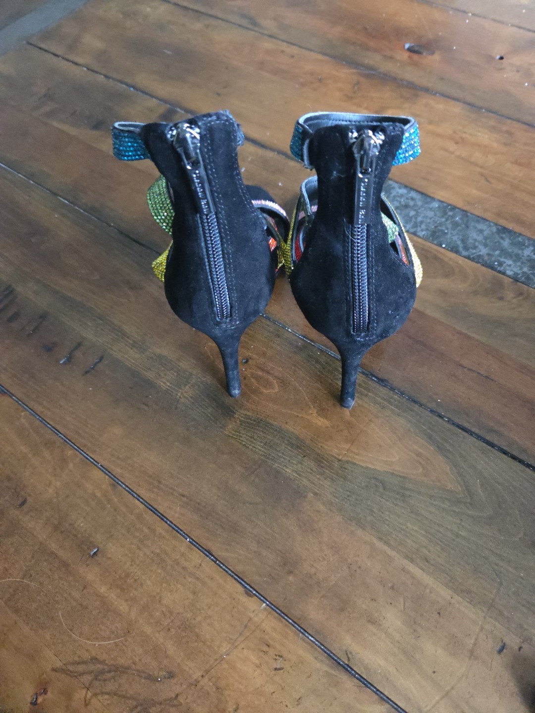 Gianni Bini Rubaleigh Rainbow Rhinestone Multi Strap Heels Black Sandals Sz 8m image 7