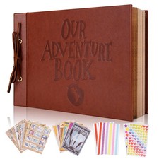 Our Adventure Book Scrapbook Photo Album,3D Embossed Words Leather Memory Boo...