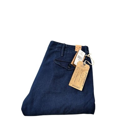 パンツ RRL indigo officers pants 100% cotton RRL Ralph Lauren Indigo Blue Trim Straight Fit Officer Pant Size