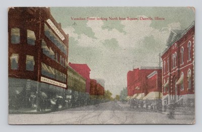 Postcard Danville IL Illinois  North Vermillion Street from Square Unposted