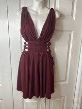 Express Women's Ruched Knit Bodycon Stretch Dress Red Cranberry S