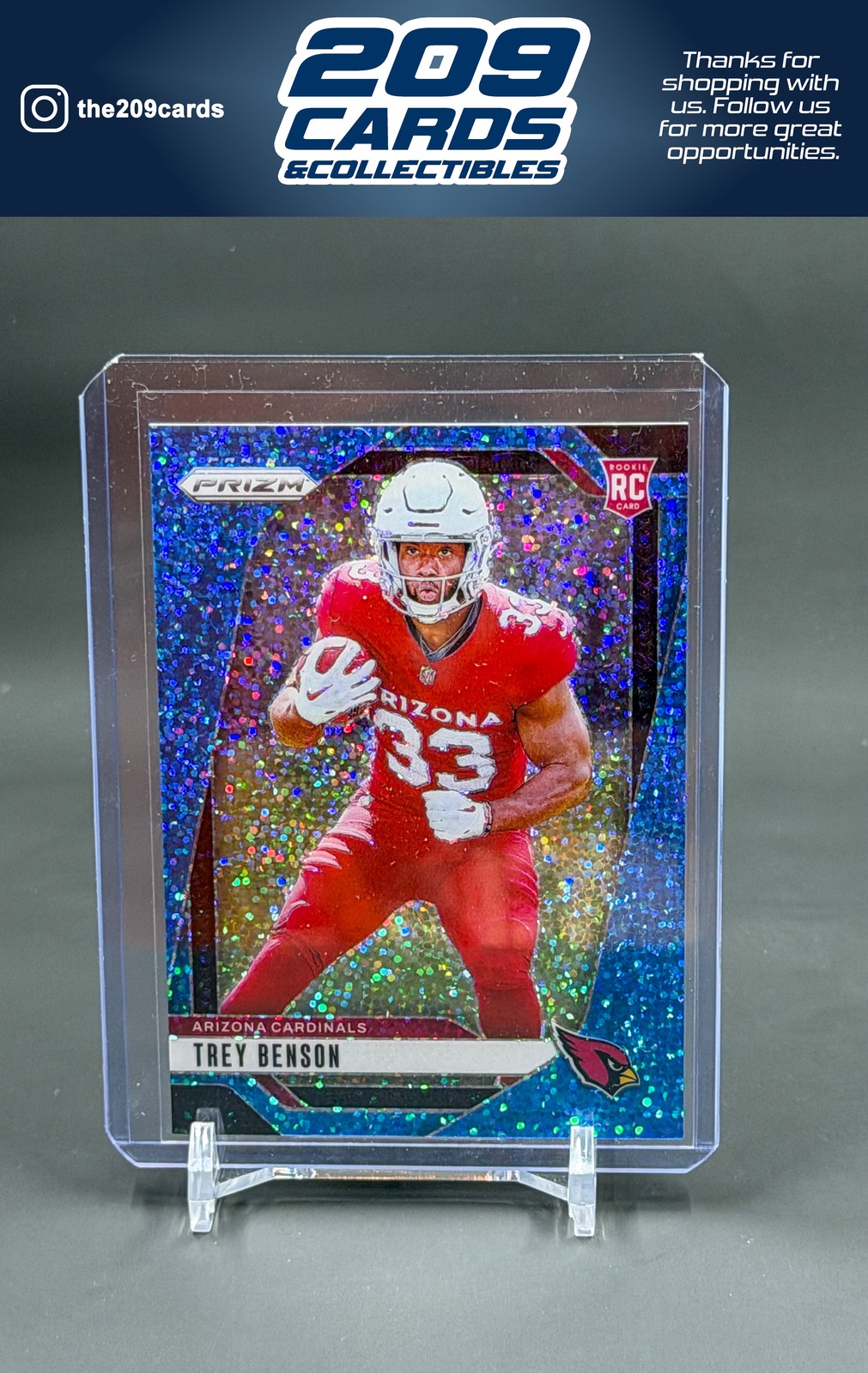 2024 Panini Prizm #392 Trey Benson Blue Sparkle #/96 Arizona Cardinals