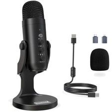 Podcast Microphone for PC, Noise Cancellation USB Mic with Gain, Volume Adjus...