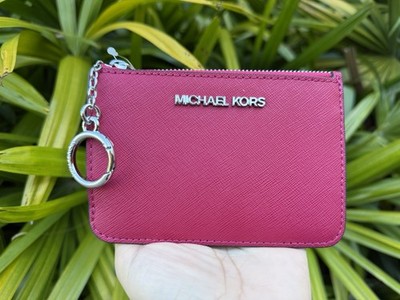 Michael Kors Jet Set Travel Small Coin Pouch ID Key Holder Wallet Dark Raspberry