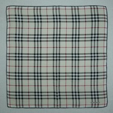 BURBERRY Ivory Plaid Silk Cotton Mini Scarf Pocket Square 22.5" X 22.5" R594