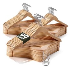 Wooden Hangers Pack,Heavy Duty Solid Wooden Clothes Hangers with 90 Natural