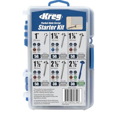 Kreg Pocket-Hole Screw Starter Kit 260-Pack Assorted Sizes Durable Case