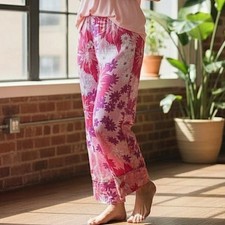 VTG Silk Pants Floral Pink Sz 8 Loose Fit Ankle Straight Leg Sz 8