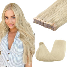 Tape in Hair Extensions Human Hair, 60A Platinum Blonde, 24Inch 100G 40Pcs, Thic