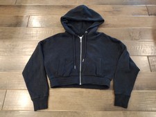 ABERCROMBIE FITCH Women's black full zip oversized crop hoodie sweatshirt - S