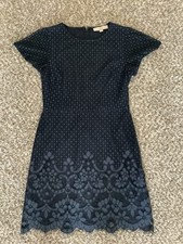 Ann Taylor Loft Navy Blue Floral Lace Short Sleeve Eyelet Dress Size 4