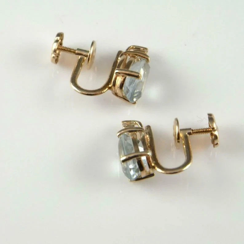 1ct Natural Pear Cut Aquamarine & Diamond Teardrop Earring 14k Solid Yellow Gold - Image 3 of 4