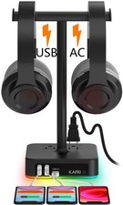 RGB Dual Headphone Stand USB C Charger Double Headset Holder Rack 3 USB