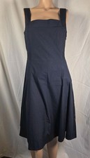 Tory Burch Sleeveless Navy Blue Cotton Spandex Midi Shift Dress Womens Size 10