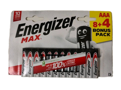Energizer MAX 8+4 Bonus Pack AAA LR6 1,5V Alkaline Batterie i. Vgl. bis zu +100%