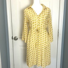Yellow Sundress Womens Small Tie Waist Dress Geometric Vintage Inspired Retro