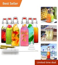 Elegant 6 Pack of 8.5 Oz Square Swing Top Glass Bottles with Accessories