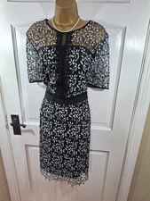 Marks & Spencer M & S Black & White Floral Lace Lined Dress, UK 22, Perfect Cond