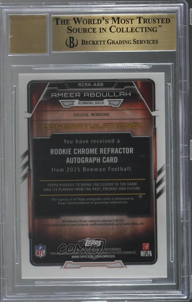 2015 Bowman Chrome Rookie X-Fractor /10 Ameer Abdullah BGS 9.5 GEM MINT Auto RC - Image 2 of 2