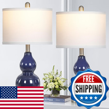 Rinweey Double Gourd Ceramic Table Lamps Set Of 2 Modern Navy Blue Bedside