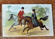 Postcard A Hunting We Will Go 2 Horse Riders at Hunt C W Faulkner