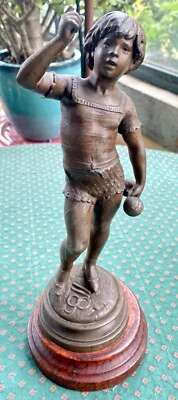 Jolie Statue Régule 19ème Aug. Moreau Jeune Athlète Spelter Statue Young Athlete - Photo 1/4