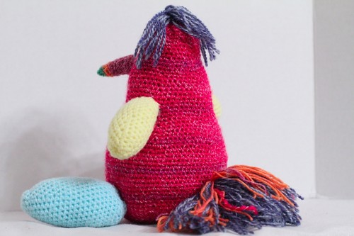 Knitted Bird Handmade Multi-Colored Plush Knit Yarn Toy Doll - Picture 3 of 3