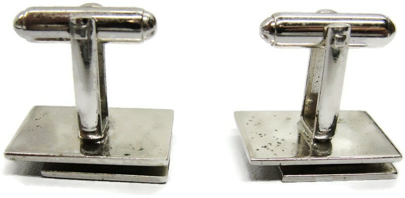 Rectangular Cufflinks Polished Brushed Silver Ton… - image 7