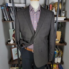 Banana Republic Men's Sport Coat Two Button Brown Plaid Poly Blend 44L Classic