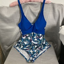 B2prity Women's One Piece Tummy Control Front Cross Swimsuit-Medium Tropical