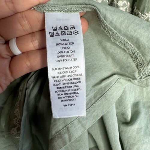 Lucky Brand salbeigrün/weiß Stickerei Landhaus Kern Stufen Midikleid Damen L - Bild 12 von 13