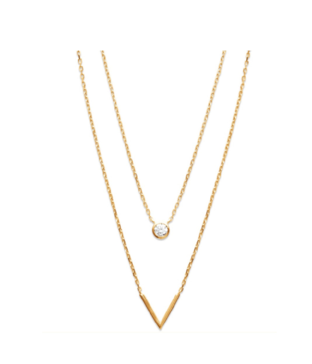 Collier double rangs triangle plaqué or et oxyde de zirconium, le cadeau d'anniversaire idéal