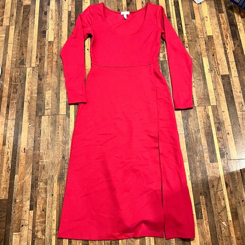 Leith Womens Dress Pink Size Small Midi Slit Long Sleeve Scoop Knit Long Sleeve