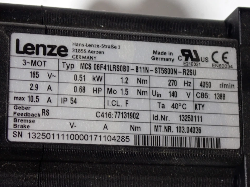 LENZE MCS 06F41LRS0B0-B11N-ST5S00N-R2SU MOTOR - Image 3 of 3