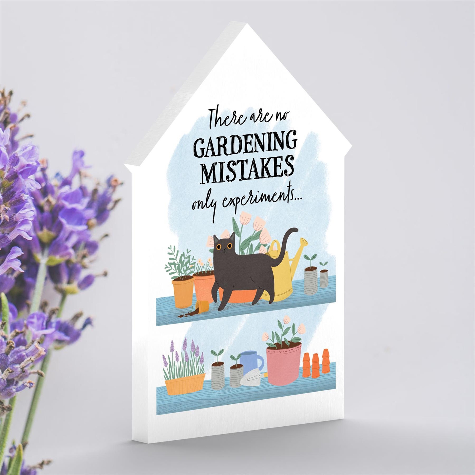GARDENING MISTAKES CAT GARDNERS GIFT IDEA WOODEN SHED STANDING BLOCK