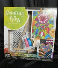 Painting Bliss Deluxe Art Kit With Wooden Tabletop Easel Neon & Metallic New