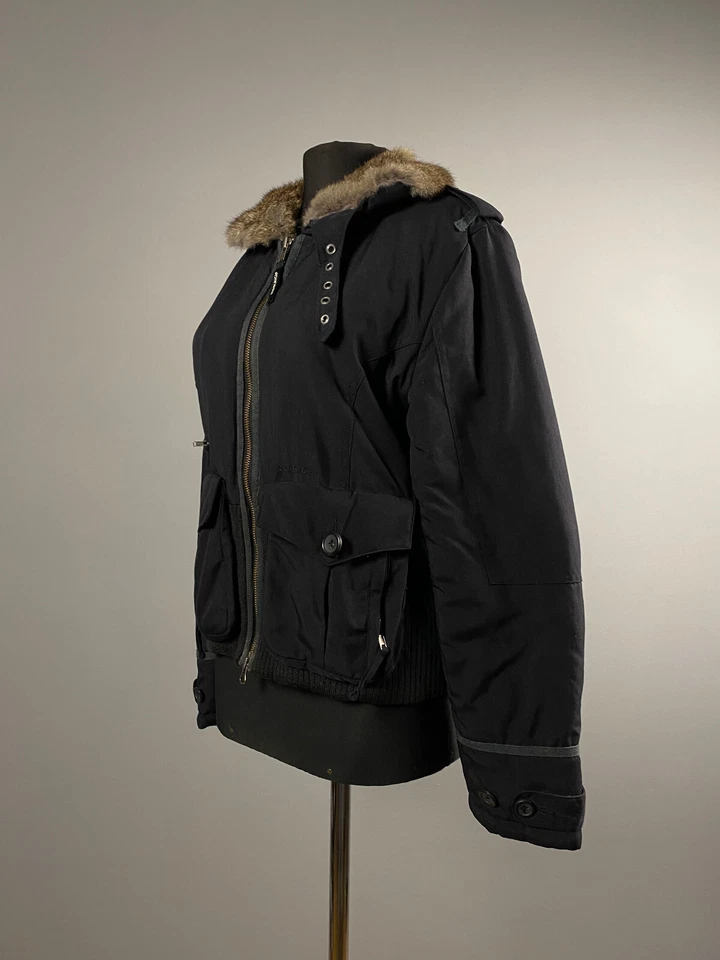 Abrigo Chaqueta Bombardero Woolrich Mujer Negro Lona Piel de Conejo Borde Termolite Talla S Foto 3 de 4