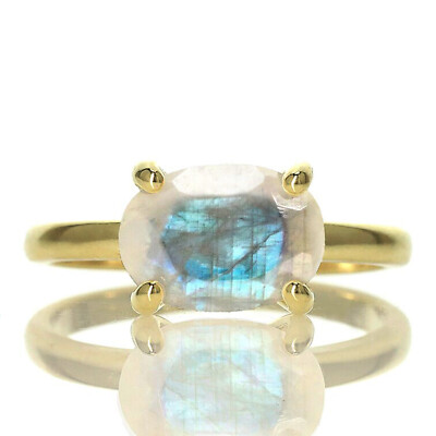 Genuine Moonstone Oval Cut Gemstone 925 Sterling Silver Women Handmade Ring