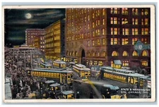 1919 State Washington STS Night Tram Streetcar Chicago Illinois Vintage Postcard