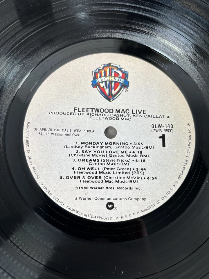 Fleetwood Mac - Live Vinyl Record SOUTH KOREA PRESSING Rare HTF Oasis WEA Foto 2 de 4