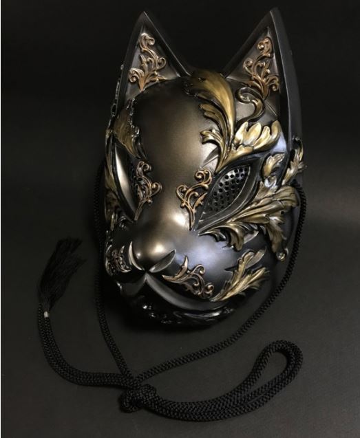 mink silver fox muffler／ラベンダー／GAKE 日本製❣️ Japanese Fox Kitsune Mask Gothic Metal Silver FRP Steampunk