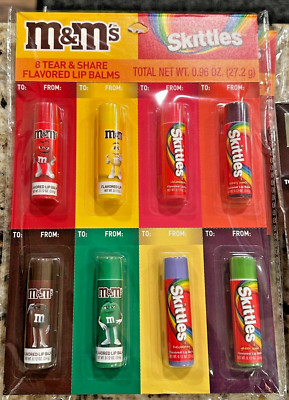 M & M's, Skittles, 8 Tear & Share Flavored Lip Balms Total Net Wt. 0.96 oz.