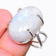 Natural Moonstone Gemstone 925 Sterling Silver Jewelry Ring Size 6.5 US 