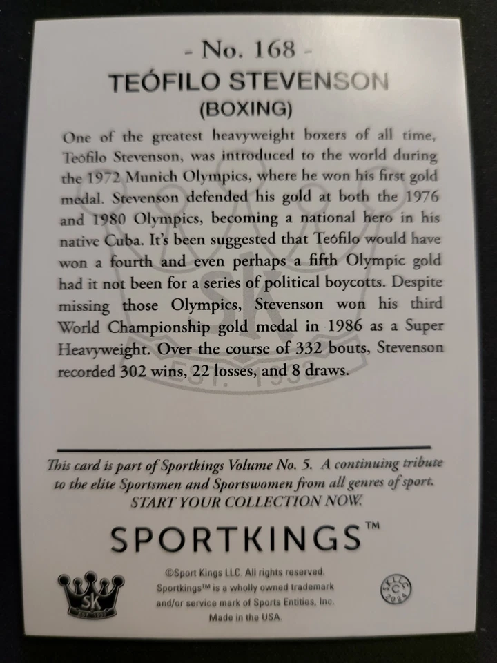 2024 Sport Kings Gum Vol 5 #168 Teofilo Stevenson - Boxing Boxer - Image 2 of 2