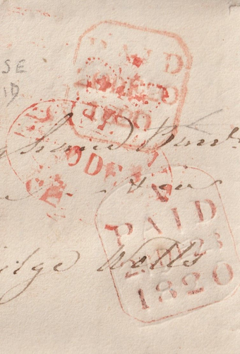 1820 RRR IRELAND RED CROWN EXCISE PAID OVAL PMK LETTER TO TUNBRIDGE WELLS KENT - Picture 2 of 5