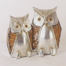 Gilde Deko Eulen Pärchen Keramik Figuren H 17 cm Silber Orange