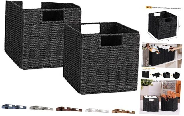 Wicker Basket, Set of 2 Woven Storage Baskets for 9'' x 9'' x 9'' Black